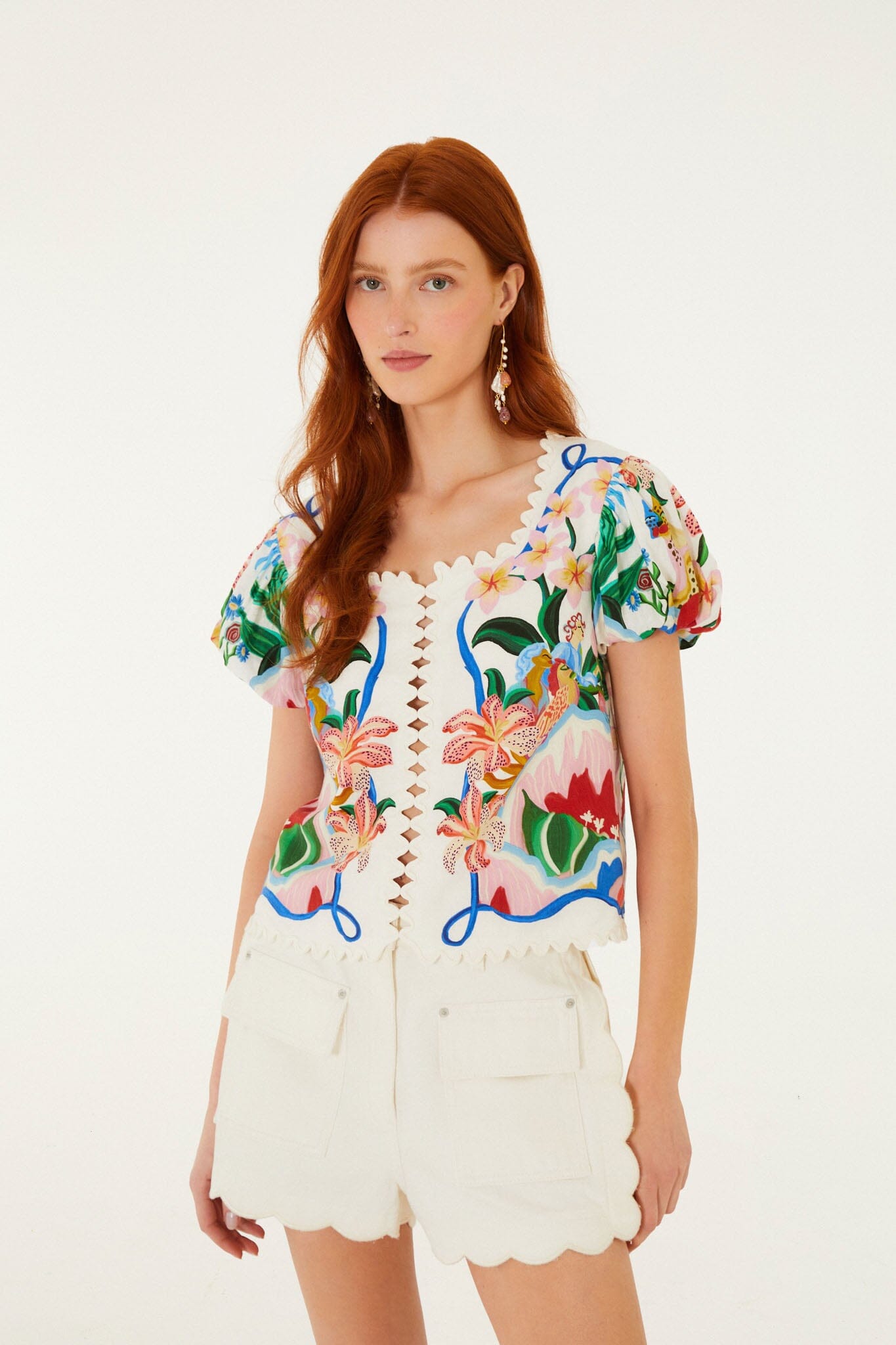Blusa Blanco Hueso Garden Of Life con Pañuelo y Festón