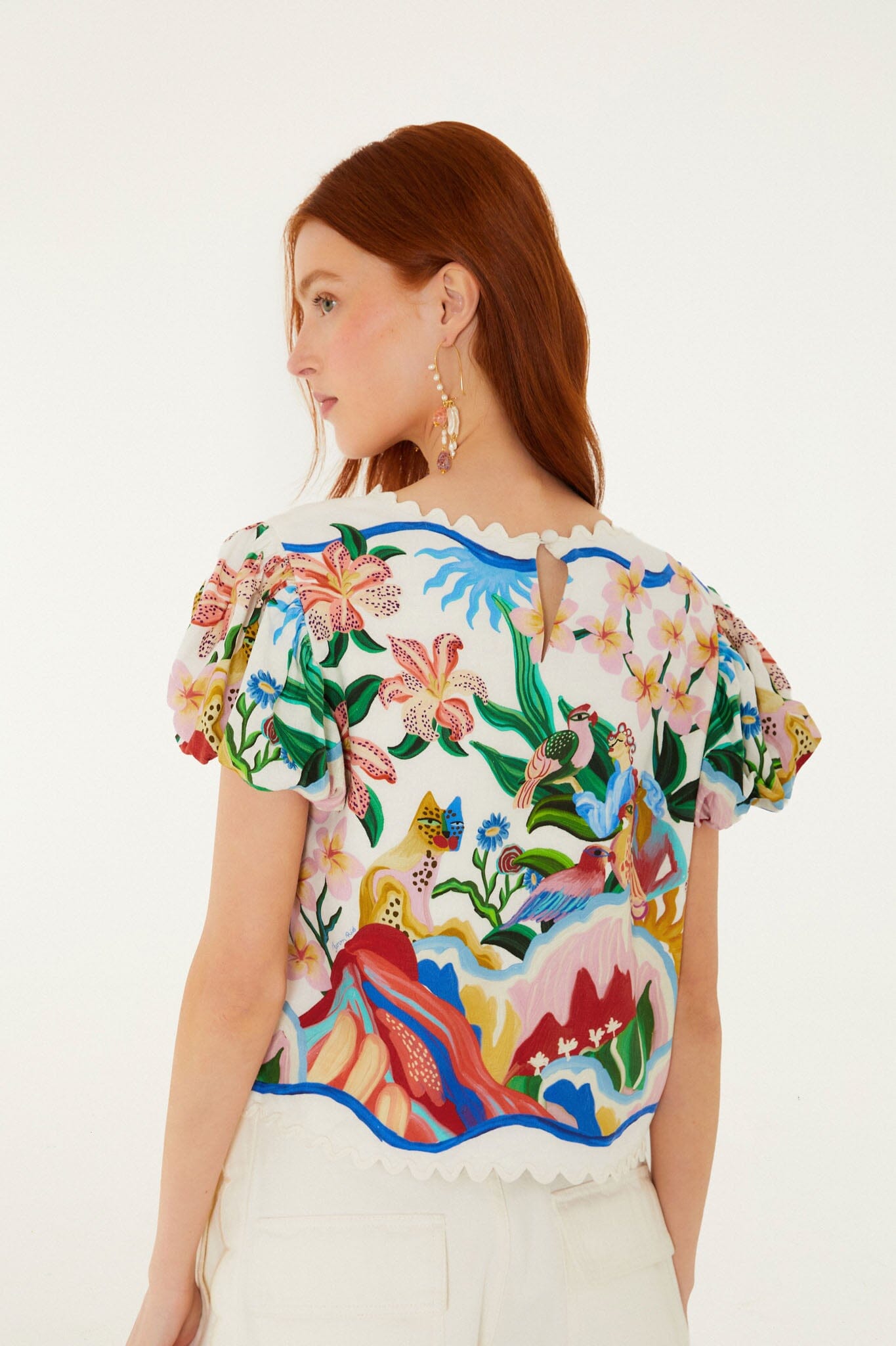 Blusa Blanco Hueso Garden Of Life con Pañuelo y Festón