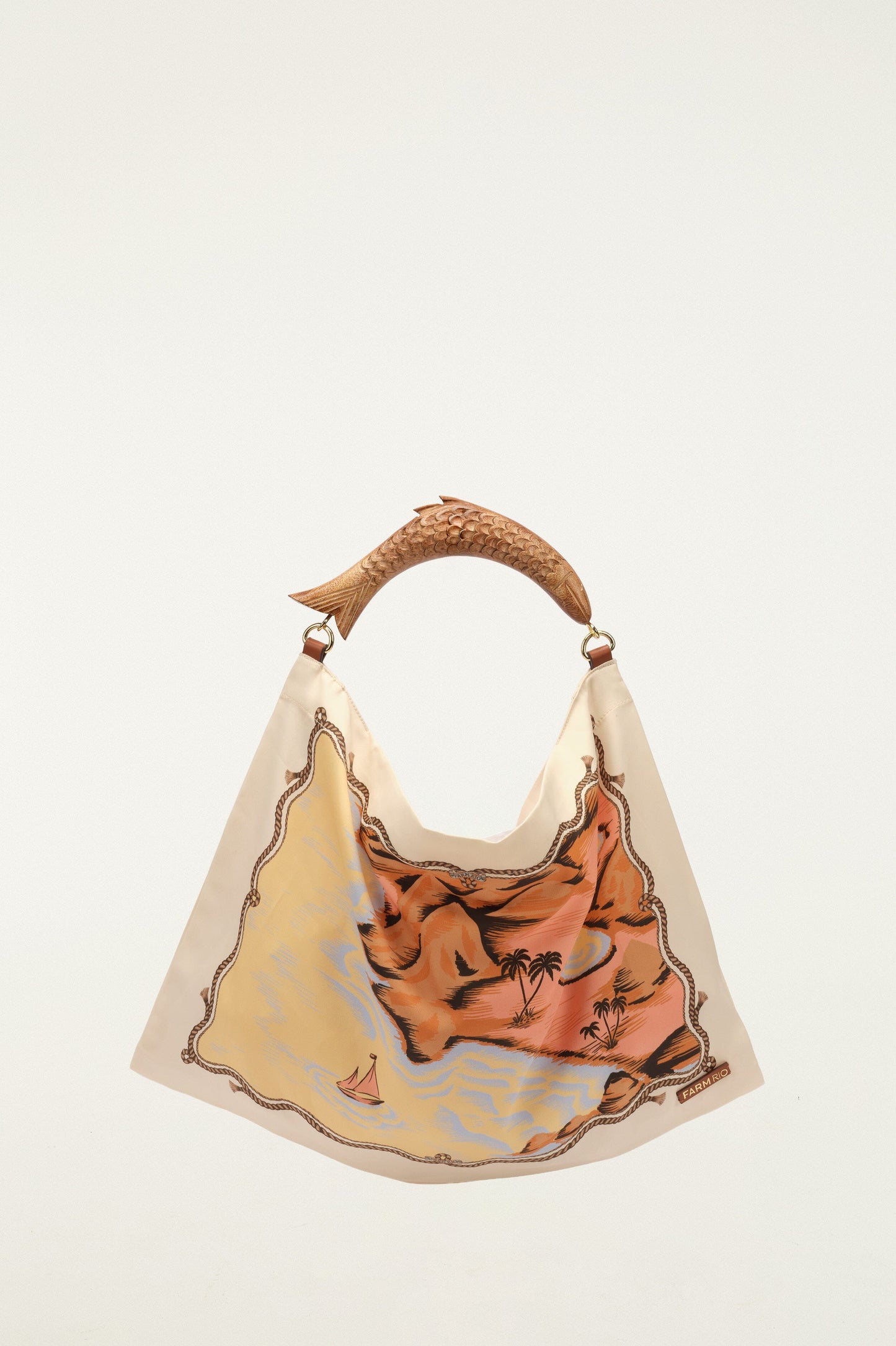Bolsa Scarf Bag Pequeña de Satín Blanco Hueso con Paisaje