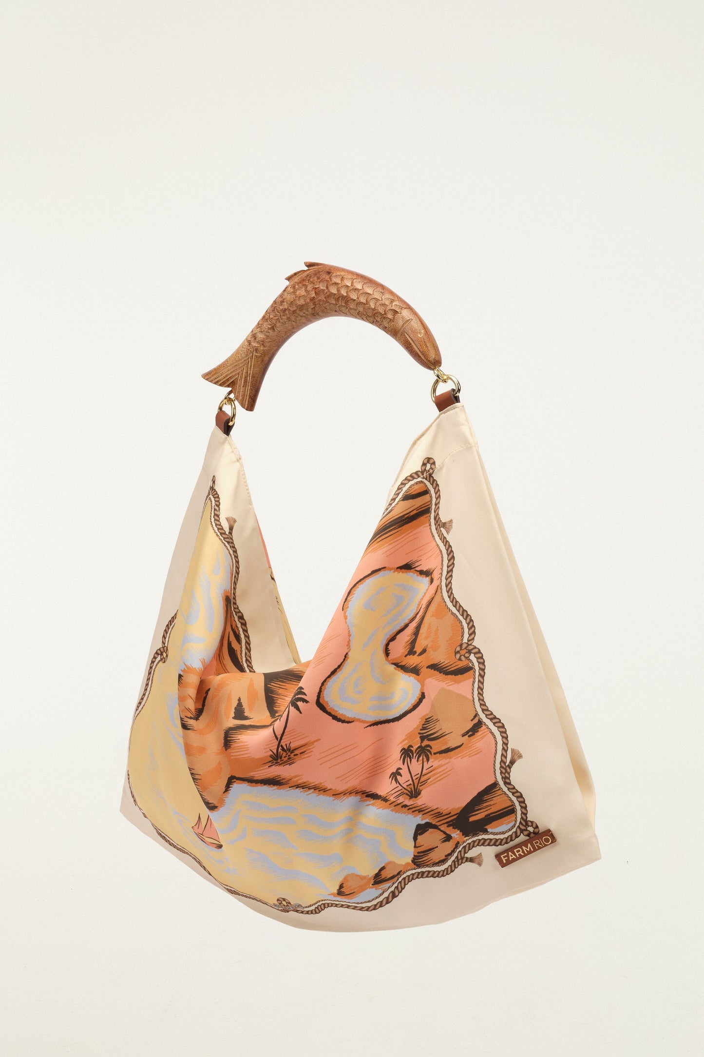 Bolsa Scarf Bag Pequeña de Satín Blanco Hueso con Paisaje