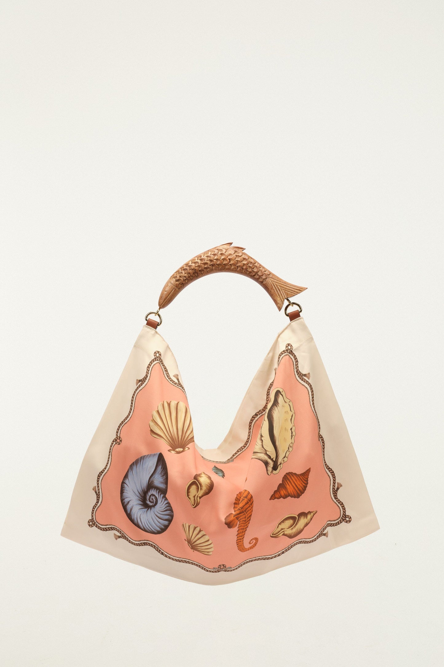 Bolsa Scarf Bag Pequeña de Satín Blanco Hueso con Paisaje