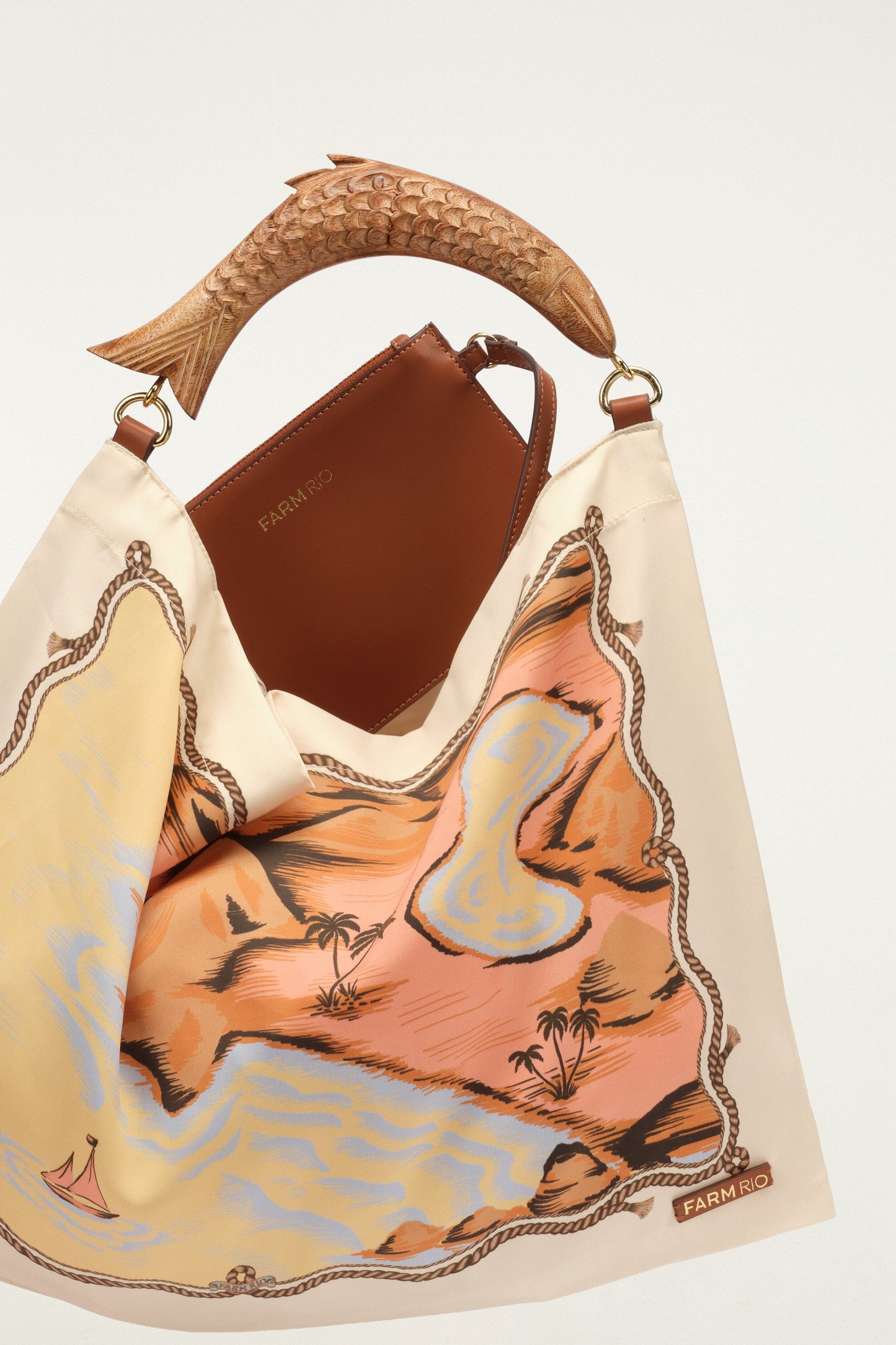 Bolsa Scarf Bag Pequeña de Satín Blanco Hueso con Paisaje