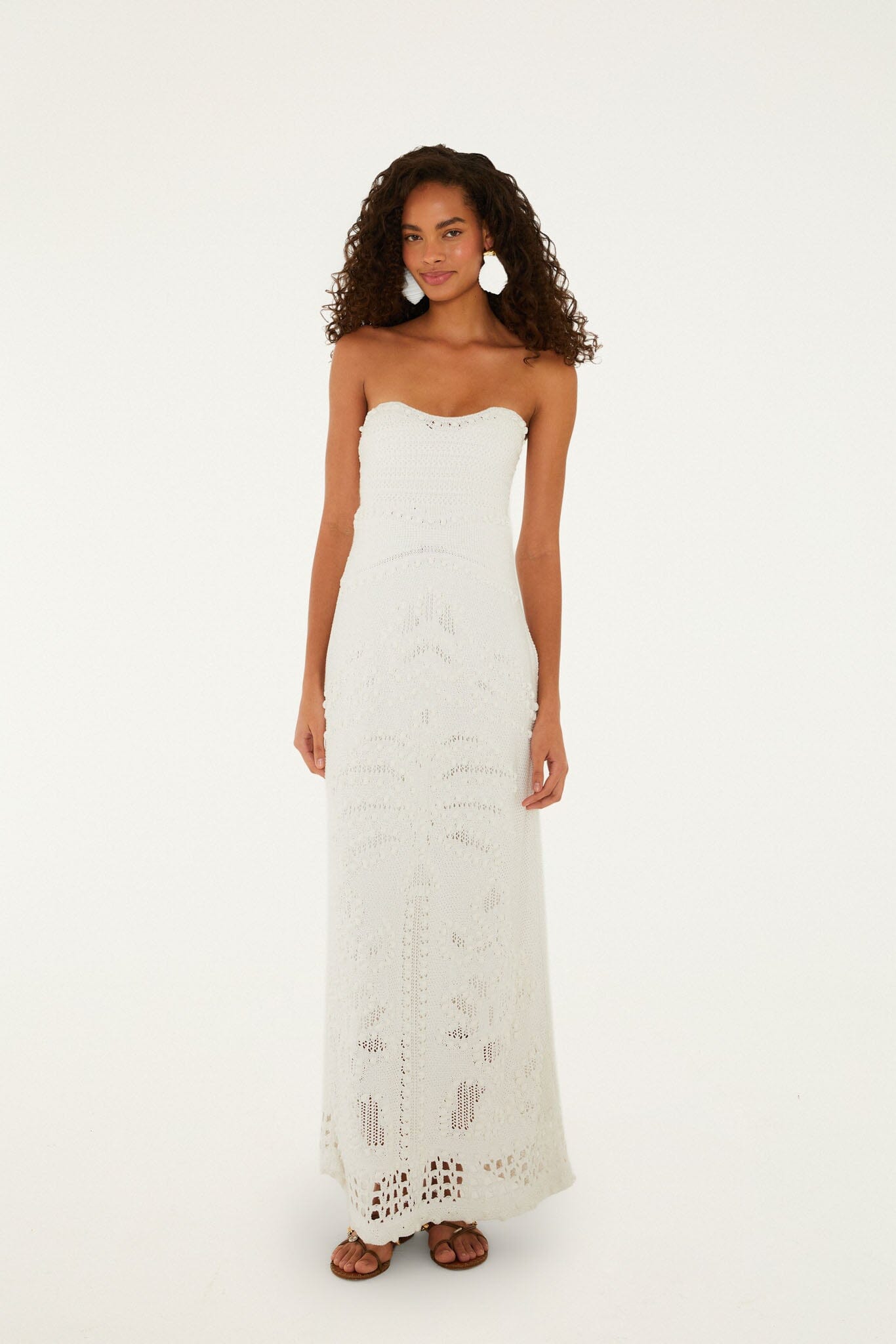 Maxi Vestido Tejido Palm Tree Blanco Hueso Strapless