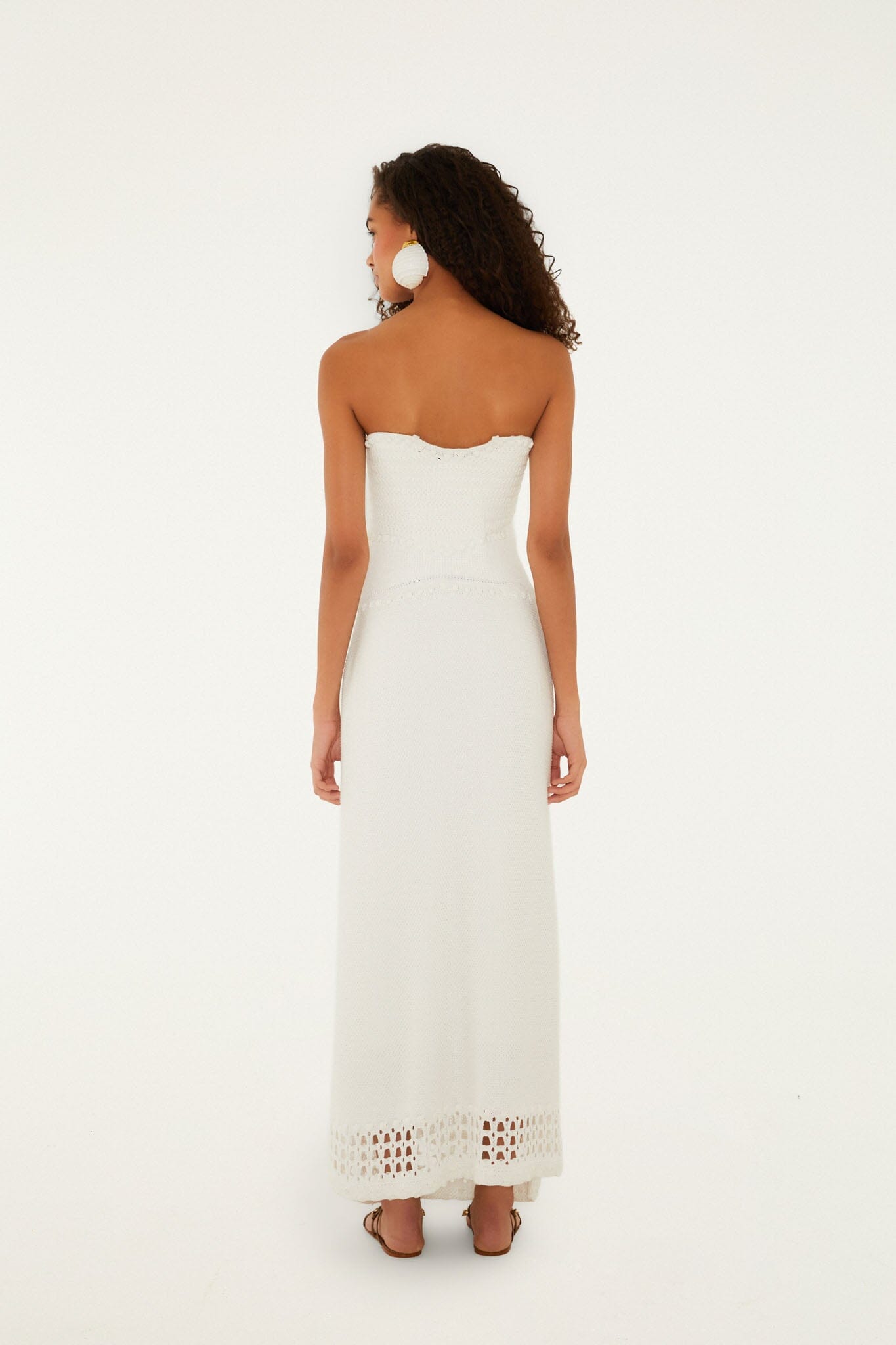 Maxi Vestido Tejido Palm Tree Blanco Hueso Strapless