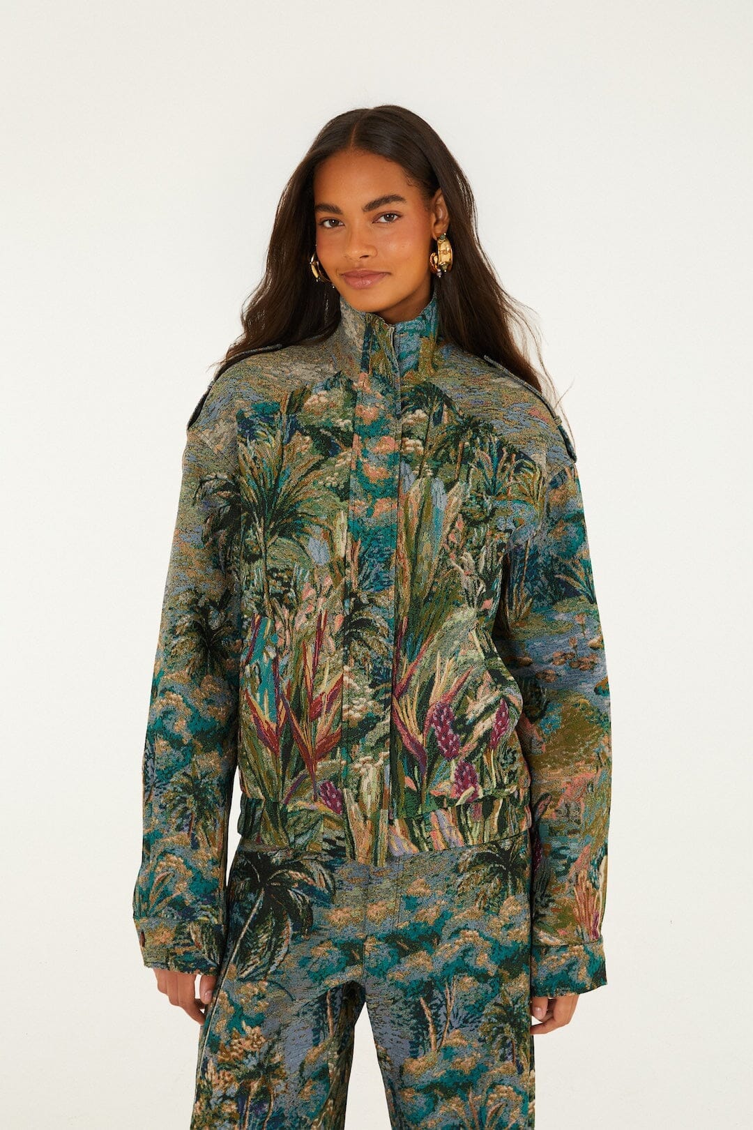 Chamarra Petricor Jacquard de cuello alto