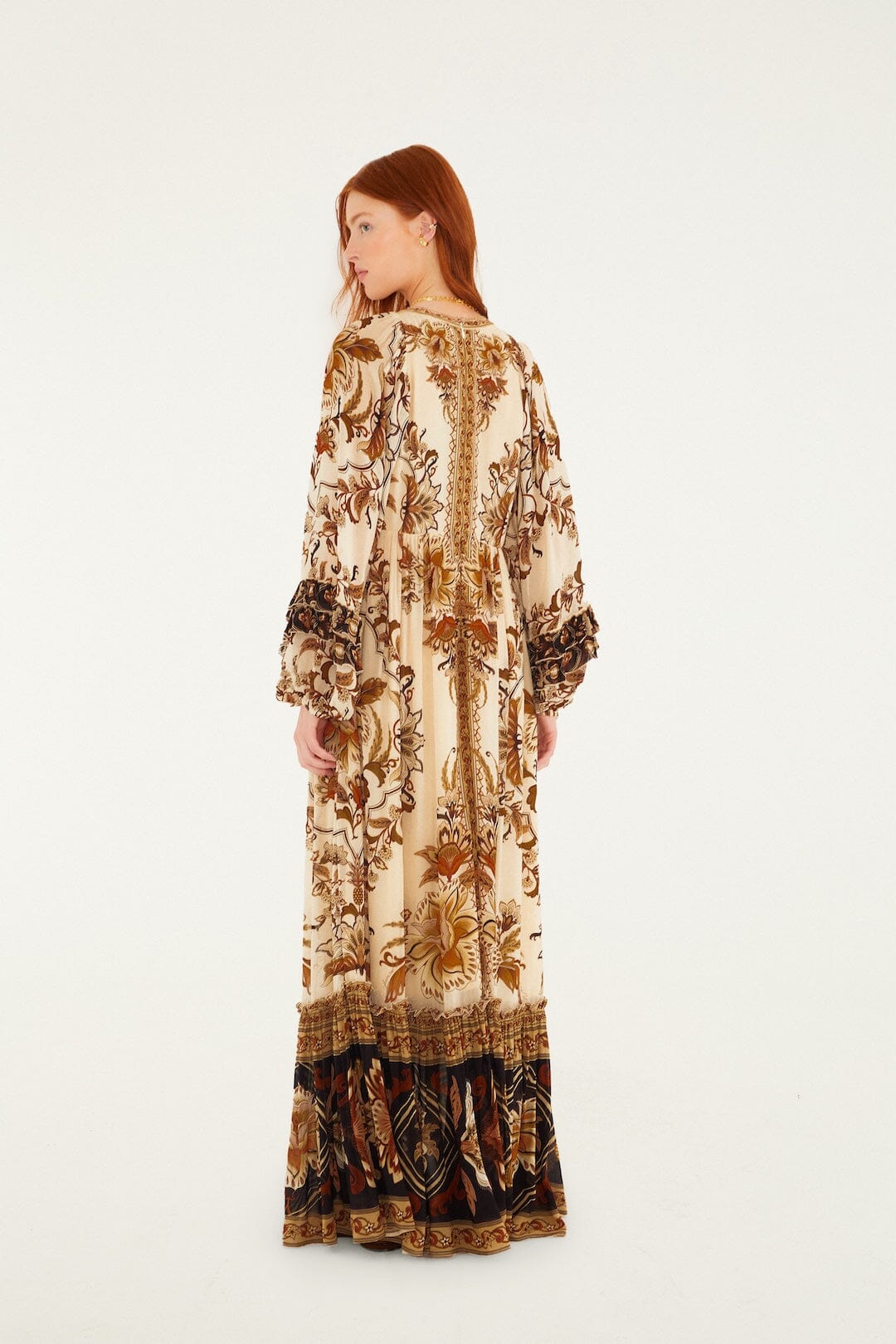 majestic garden sand maxi dress