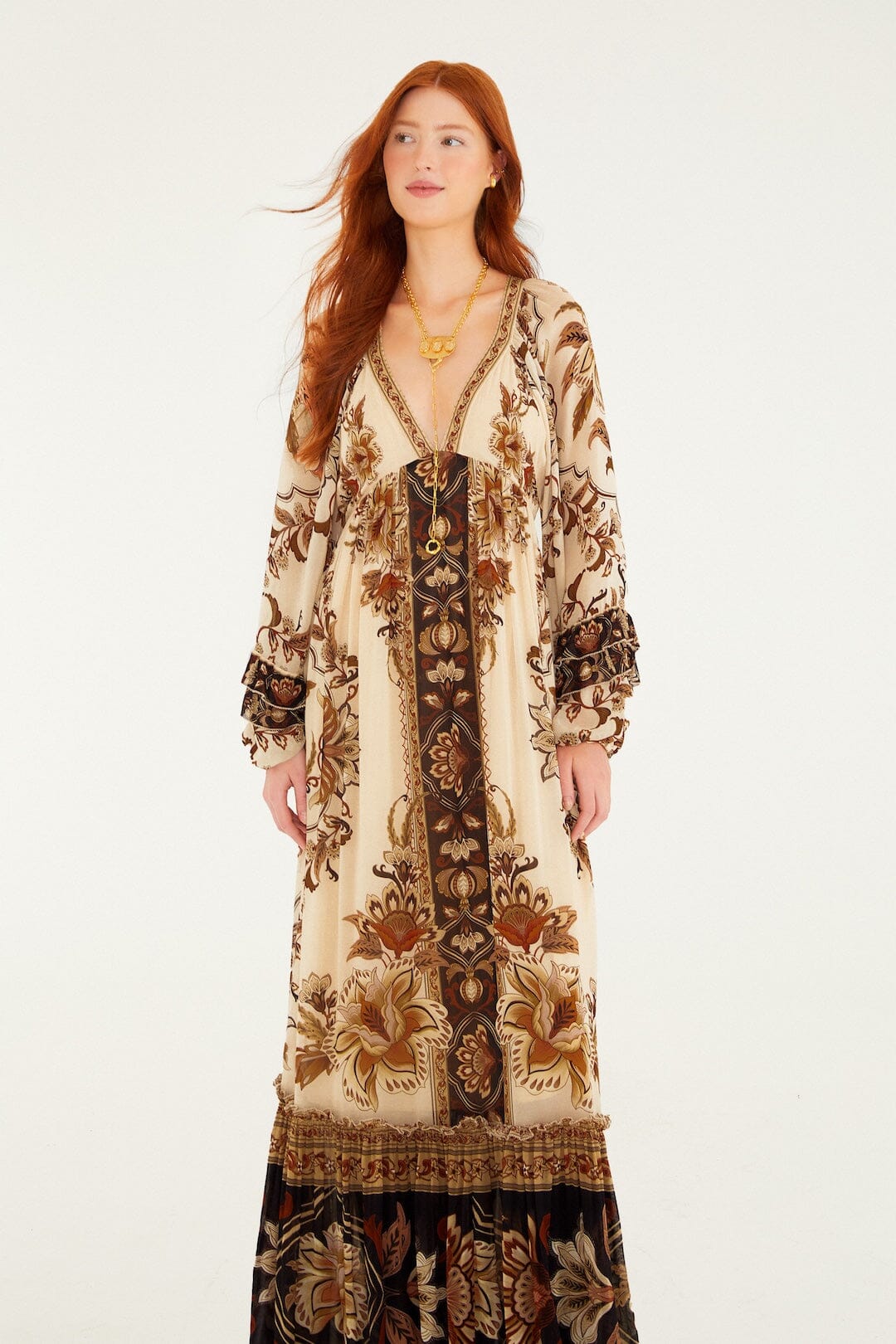 majestic garden sand maxi dress