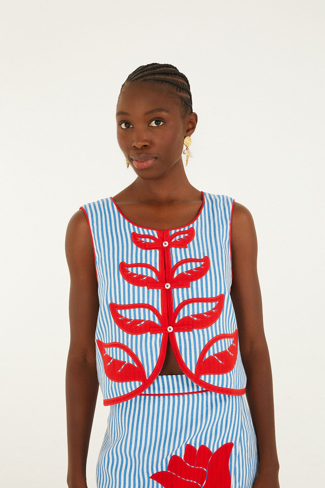 Crop Top Sky Stripes Azul Sin Mangas