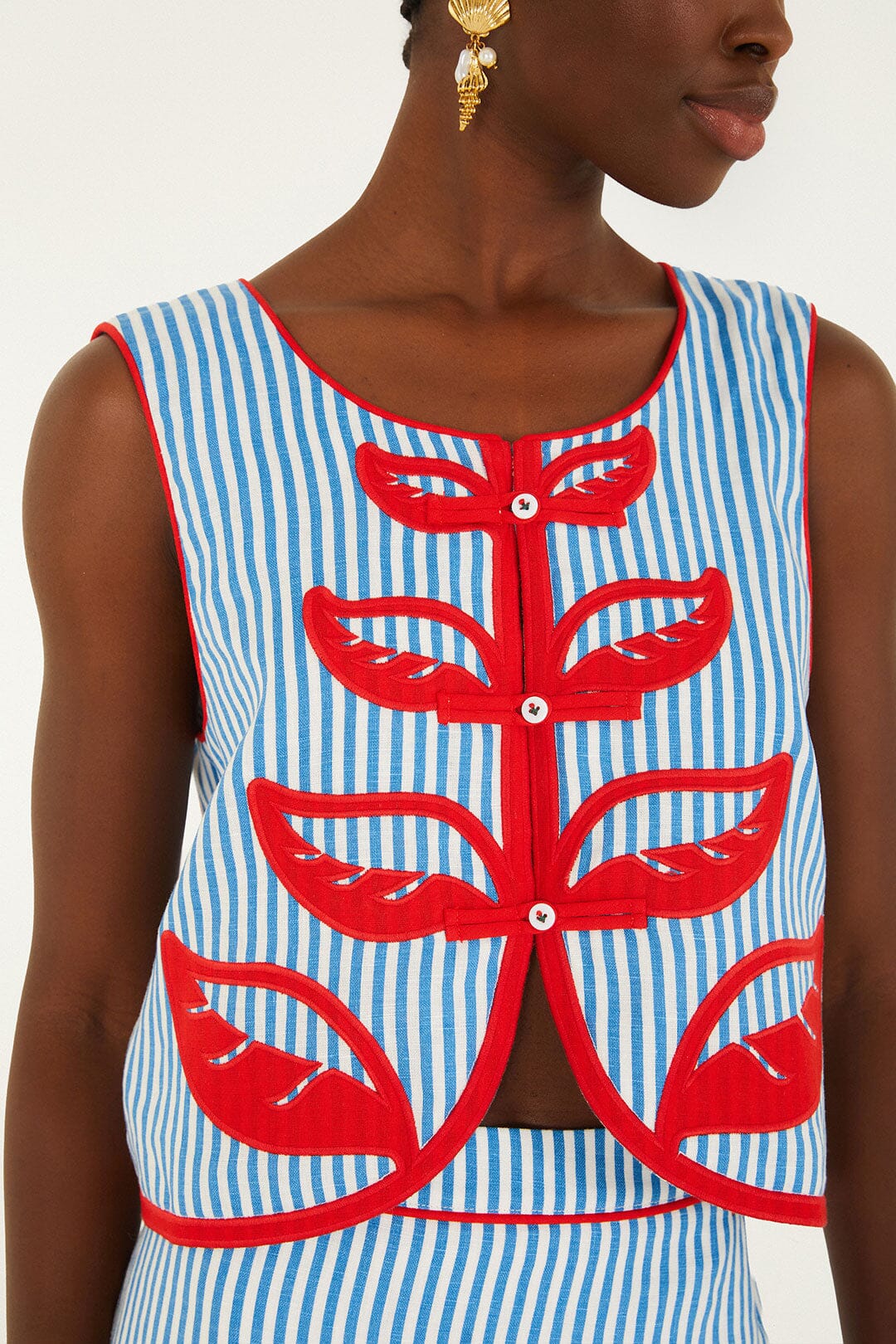 Crop Top Sky Stripes Azul Sin Mangas