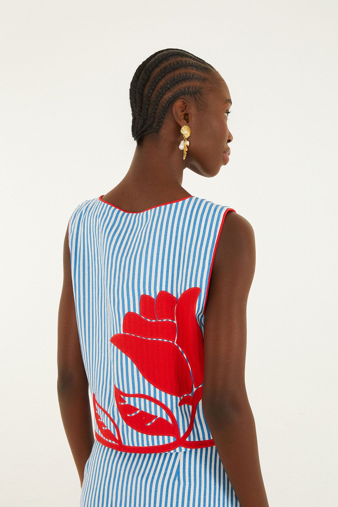 Crop Top Sky Stripes Azul Sin Mangas