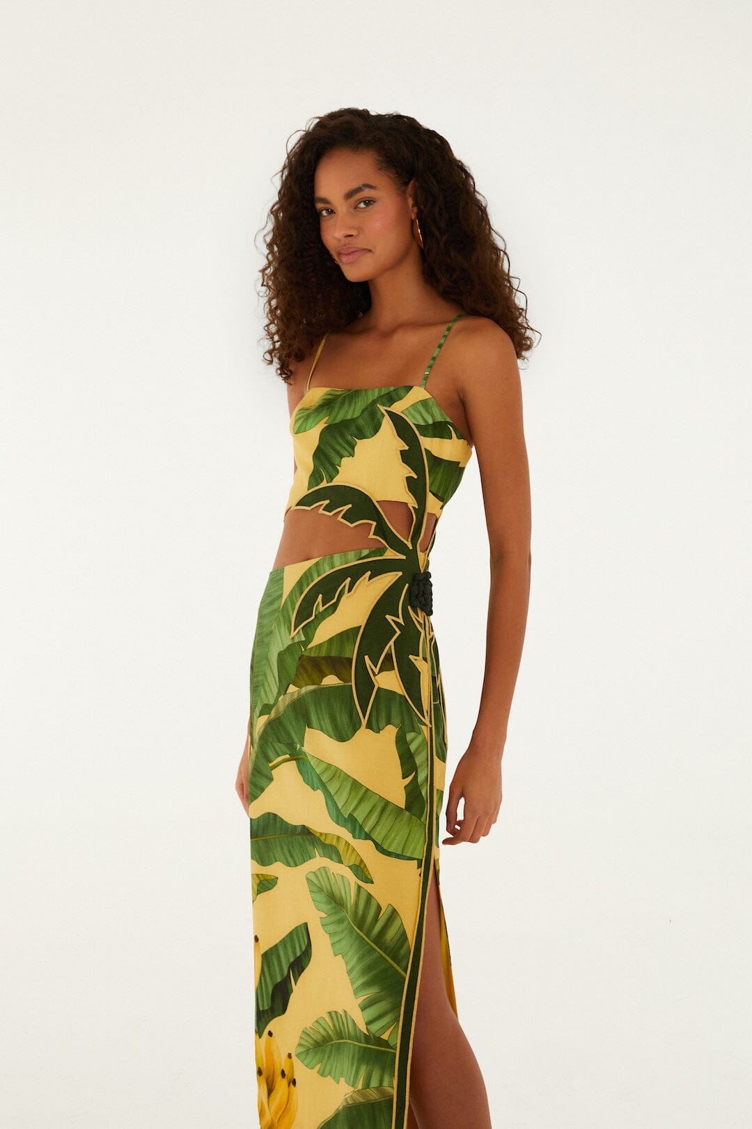 Maxi Vestido 3D Banana Leaves Amarillo Suave