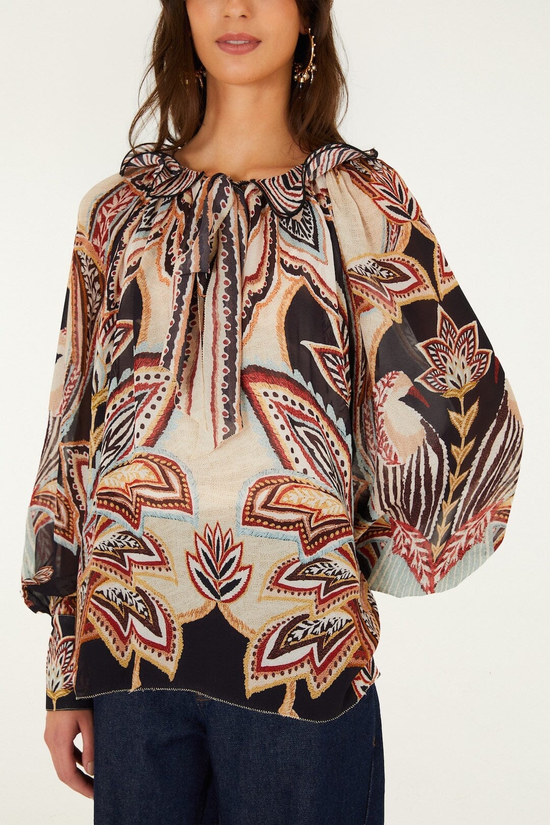Blusa Tapestry Dream con lazos y manga larga