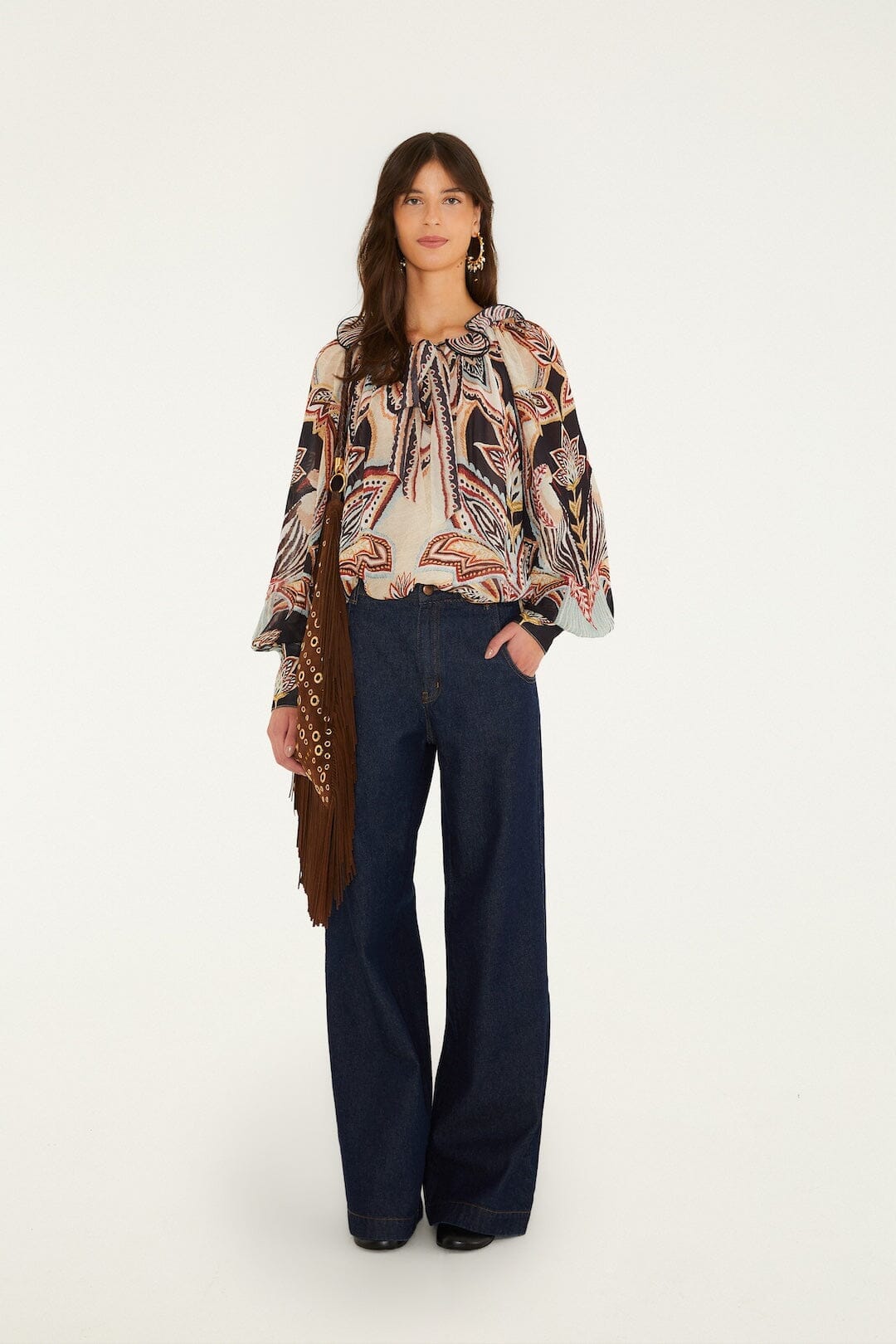 Blusa Tapestry Dream con lazos y manga larga