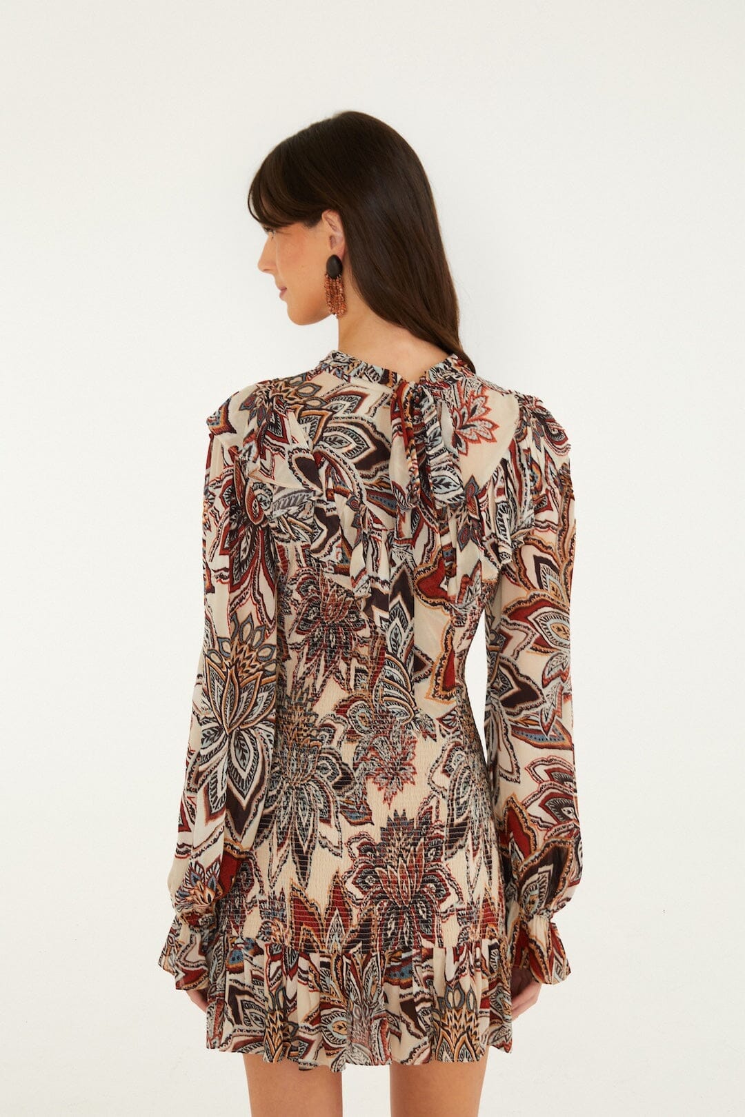 Mini vestido Tapestry Flowers de manga larga