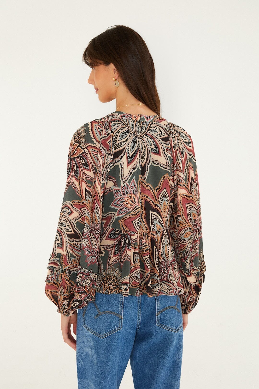 Blusa Tapestry Flowers con olanes