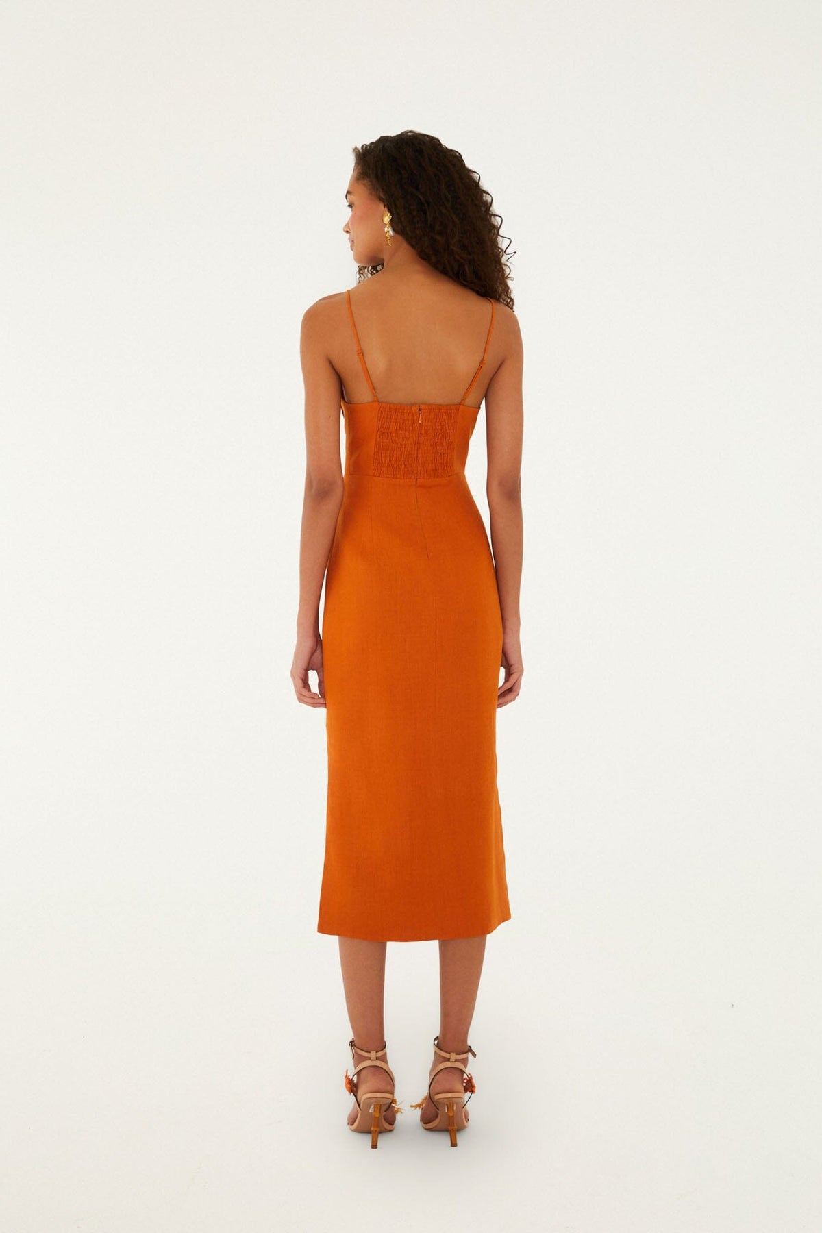 Midi Vestido 3D Shells Terracota Sin Mangas