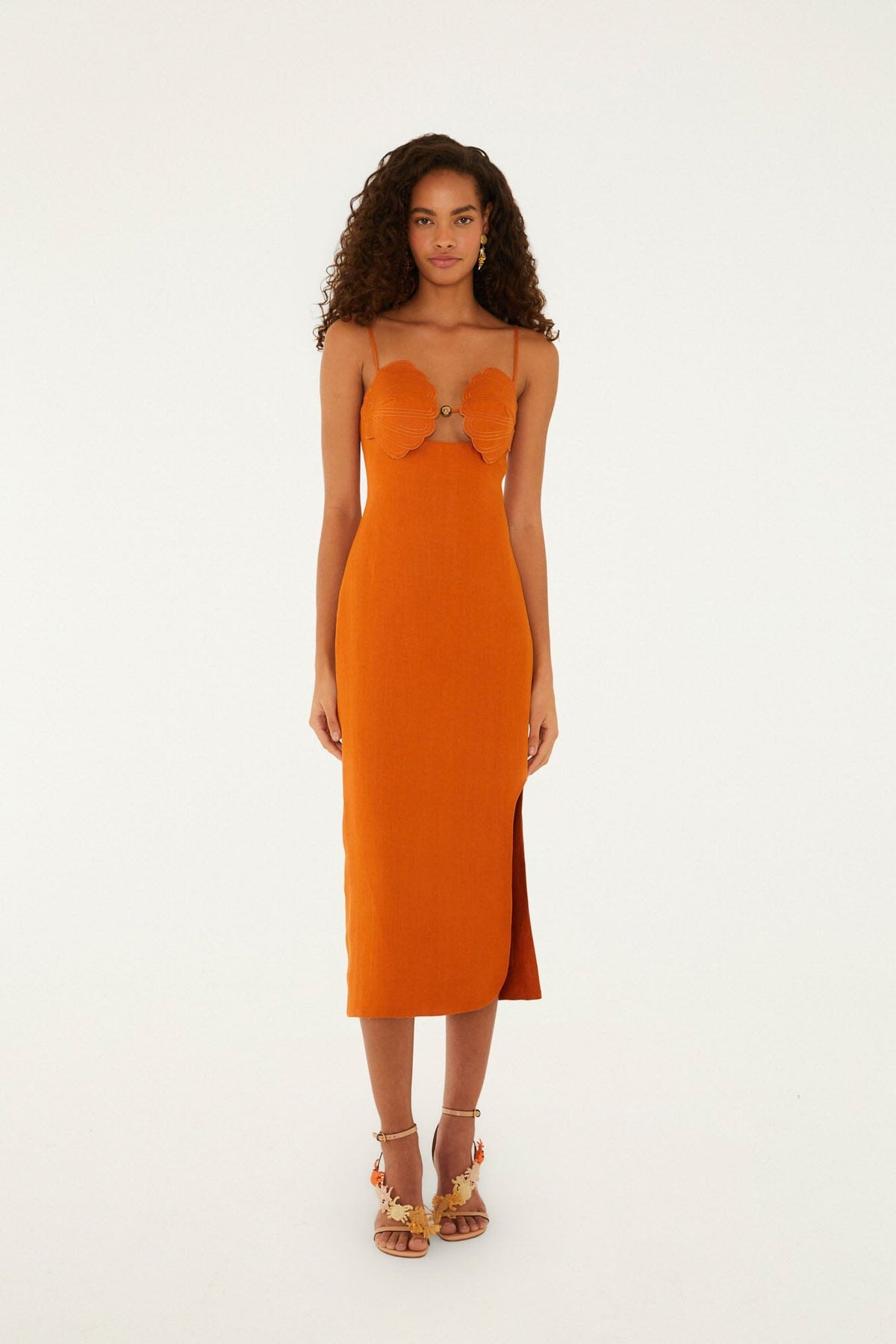 Midi Vestido 3D Shells Terracota Sin Mangas