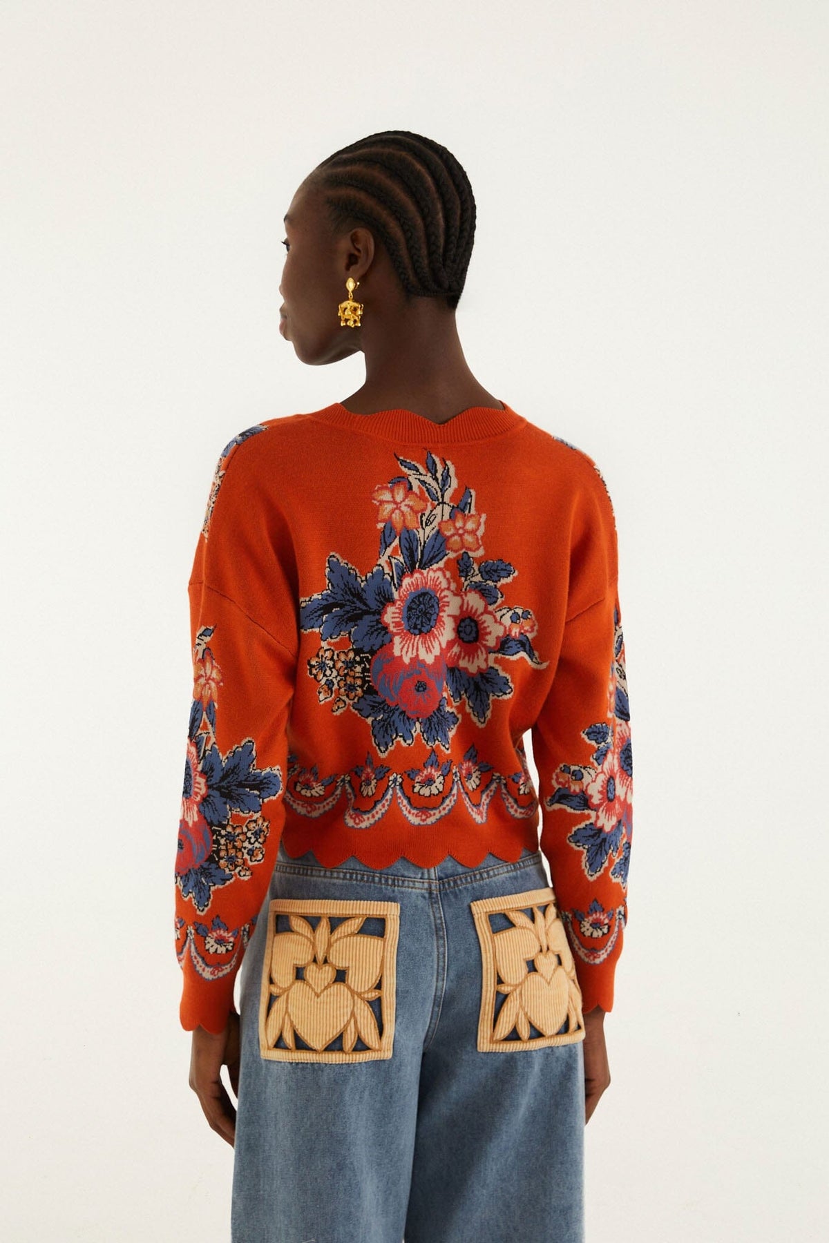 Cardigan Tejido Victorian Floral Terracota con Botones