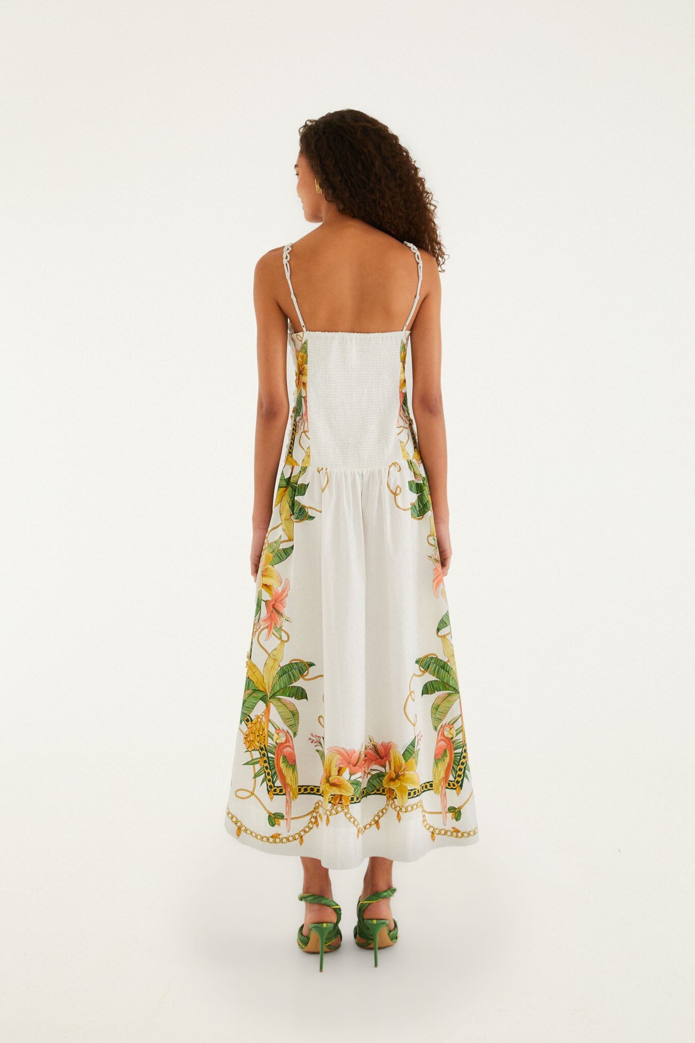 Midi Vestido Tropical Royalty Blanco Hueso Sin Mangas