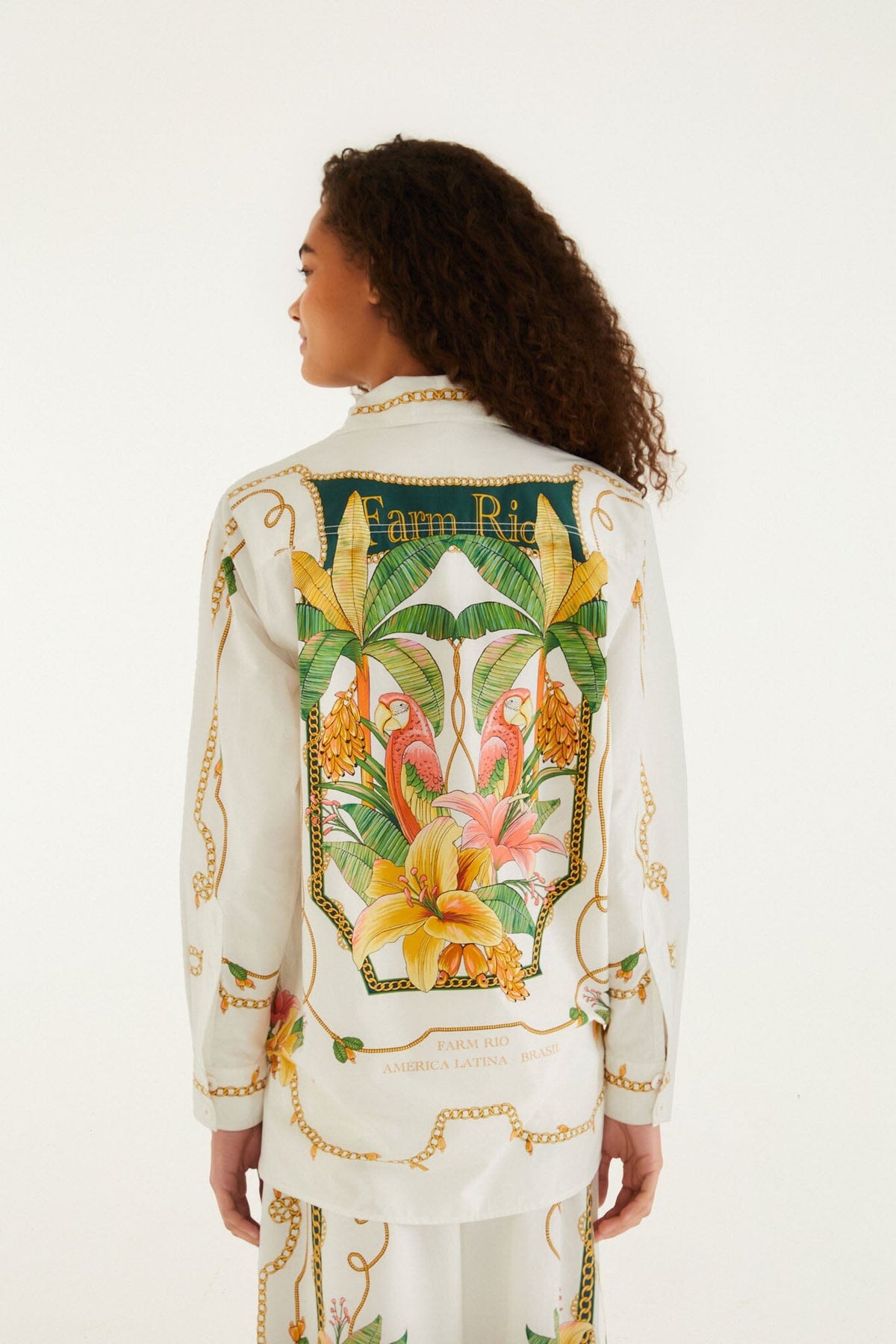 Camisa Tropical Royalty Blanco Hueso de Manga Larga