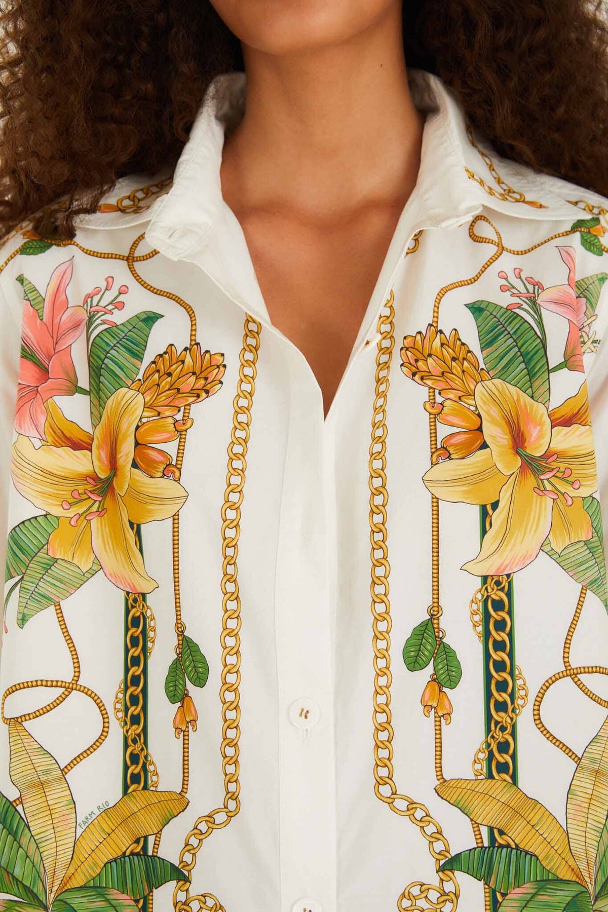 Camisa Tropical Royalty Blanco Hueso de Manga Larga