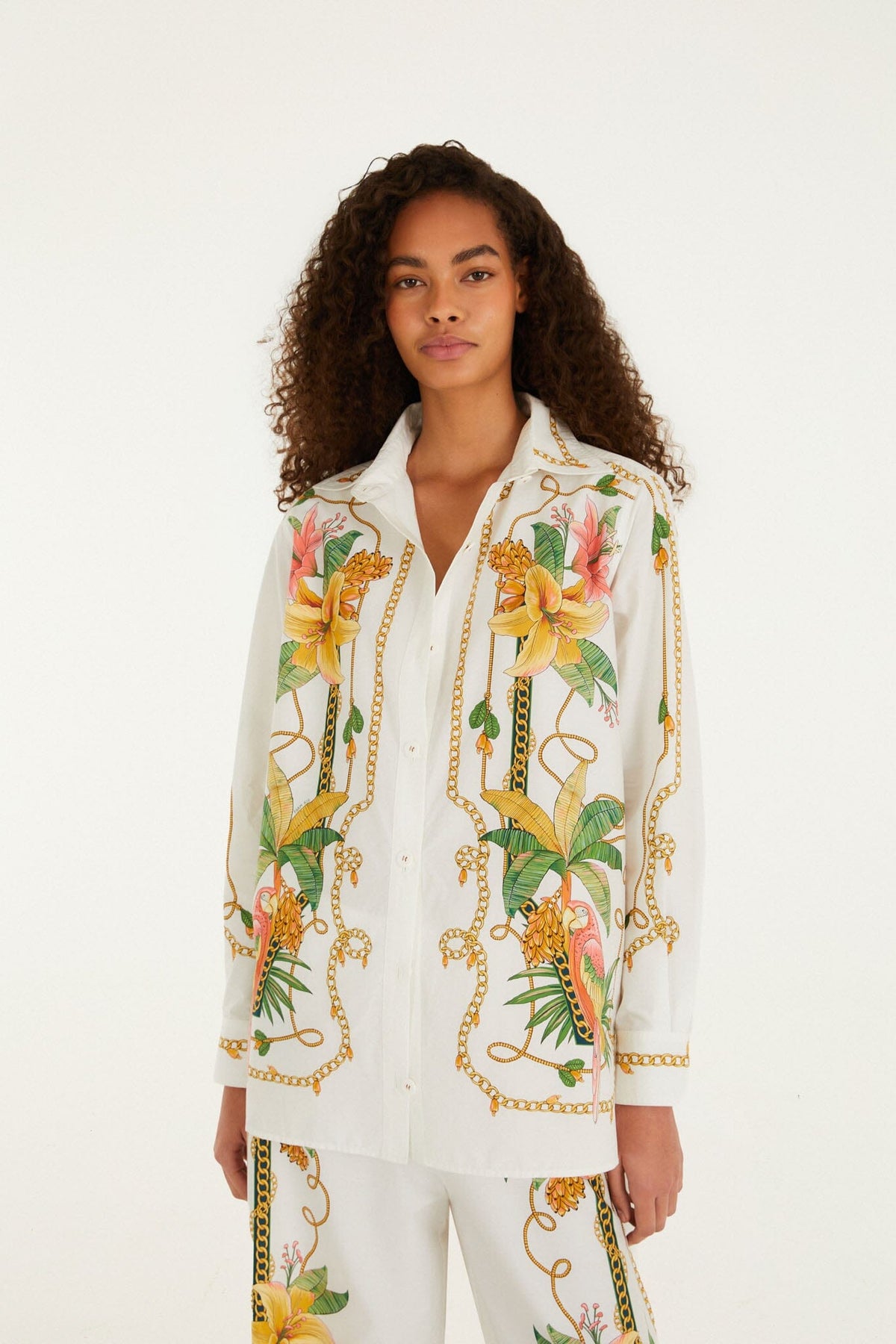Camisa Tropical Royalty Blanco Hueso de Manga Larga