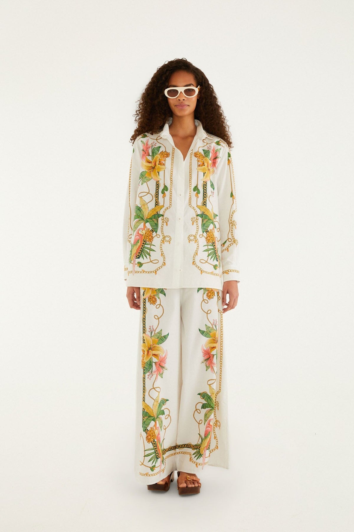 Camisa Tropical Royalty Blanco Hueso de Manga Larga