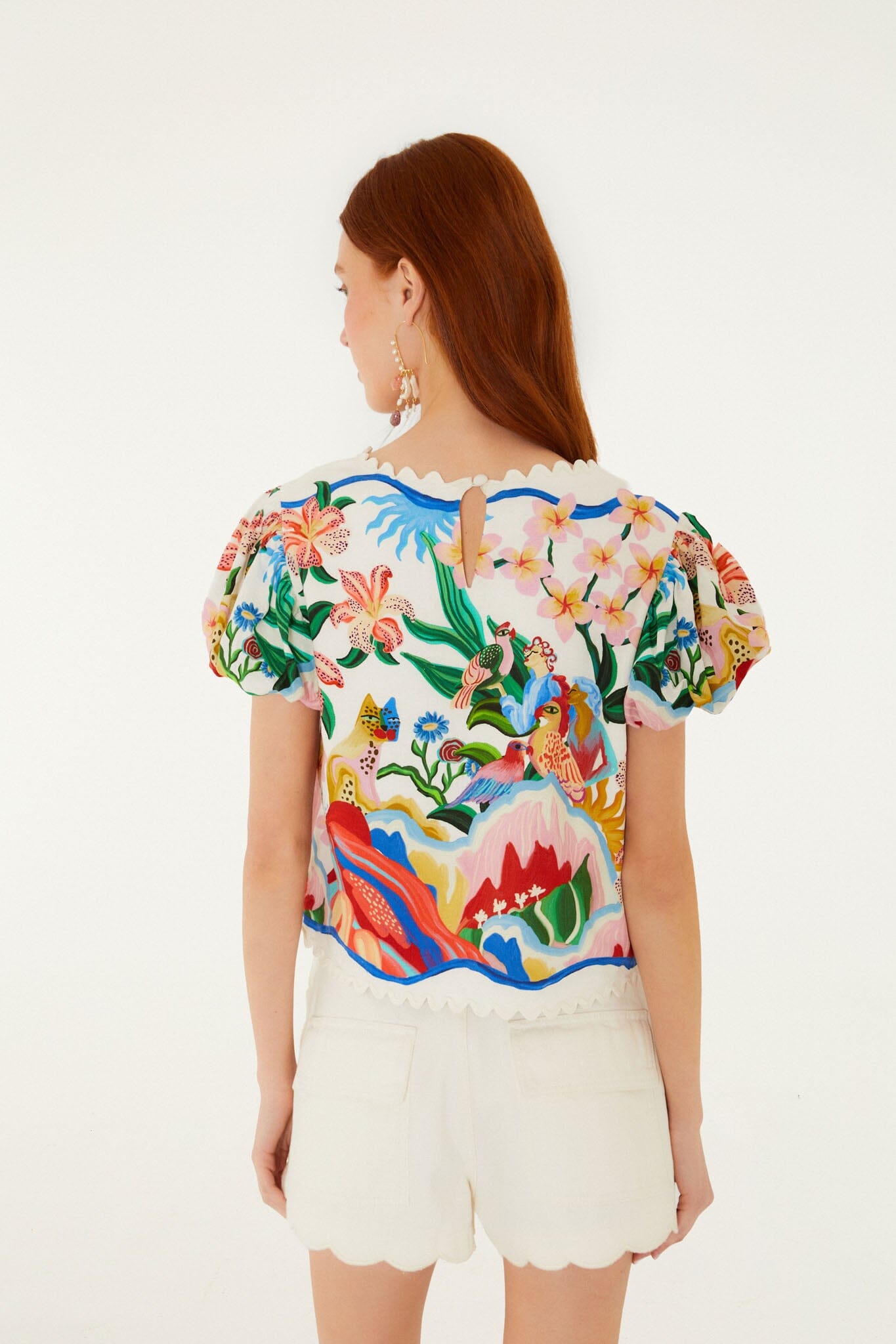 Short de Lona Blanco con Festón y Bolsillos Delanteros