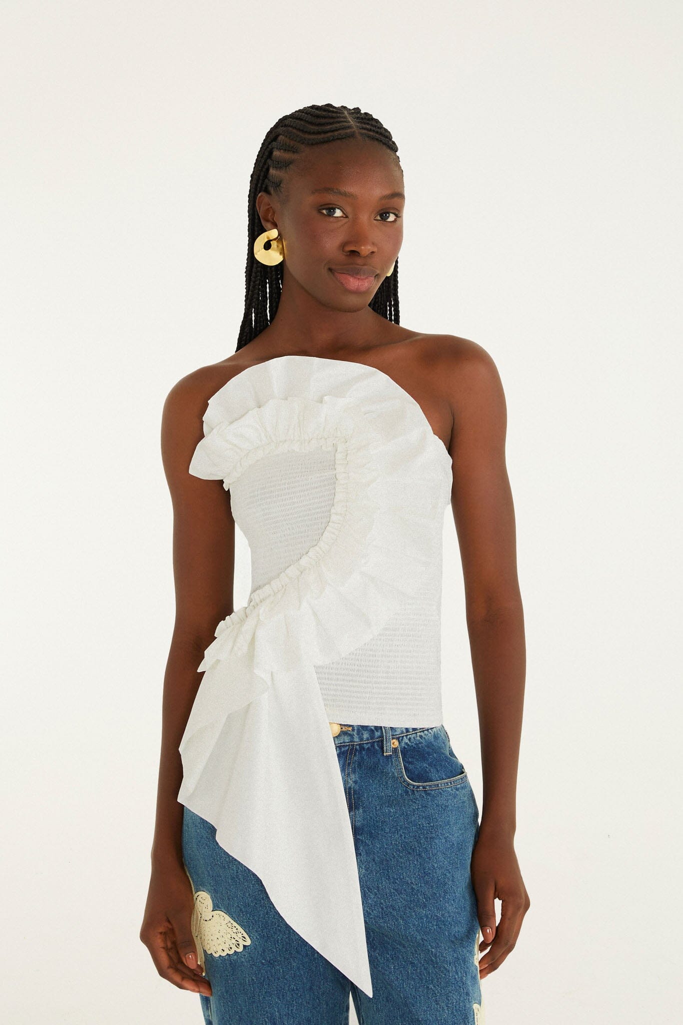 Top Blanco con Fruncido sin Tirantes
