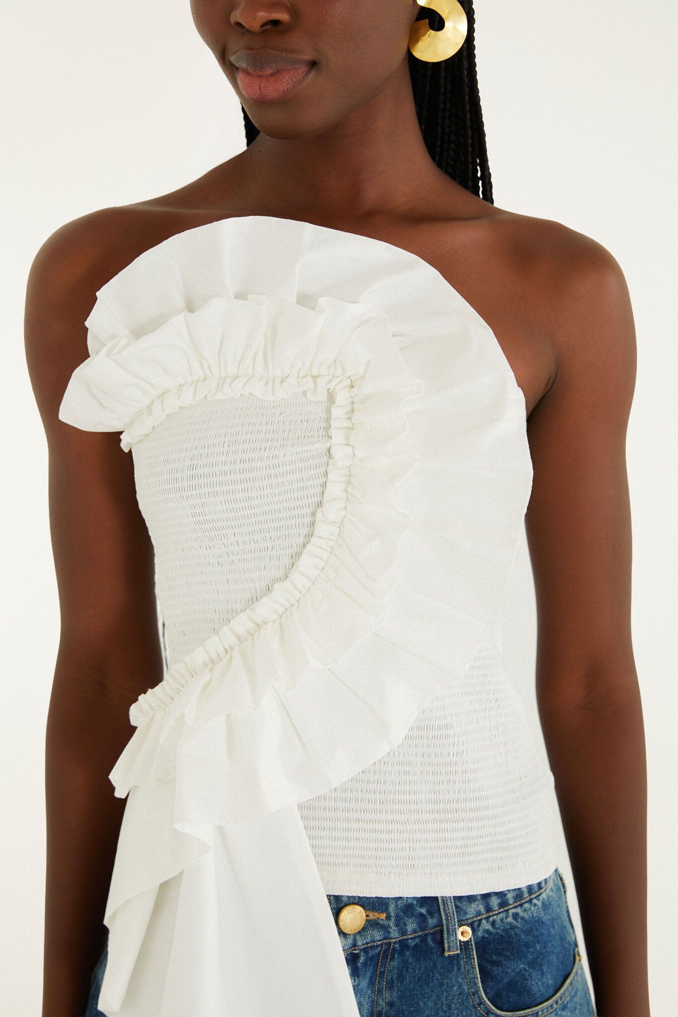 Top Blanco con Fruncido sin Tirantes