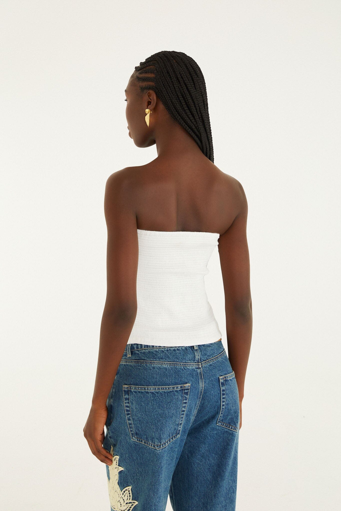 Top Blanco con Fruncido sin Tirantes