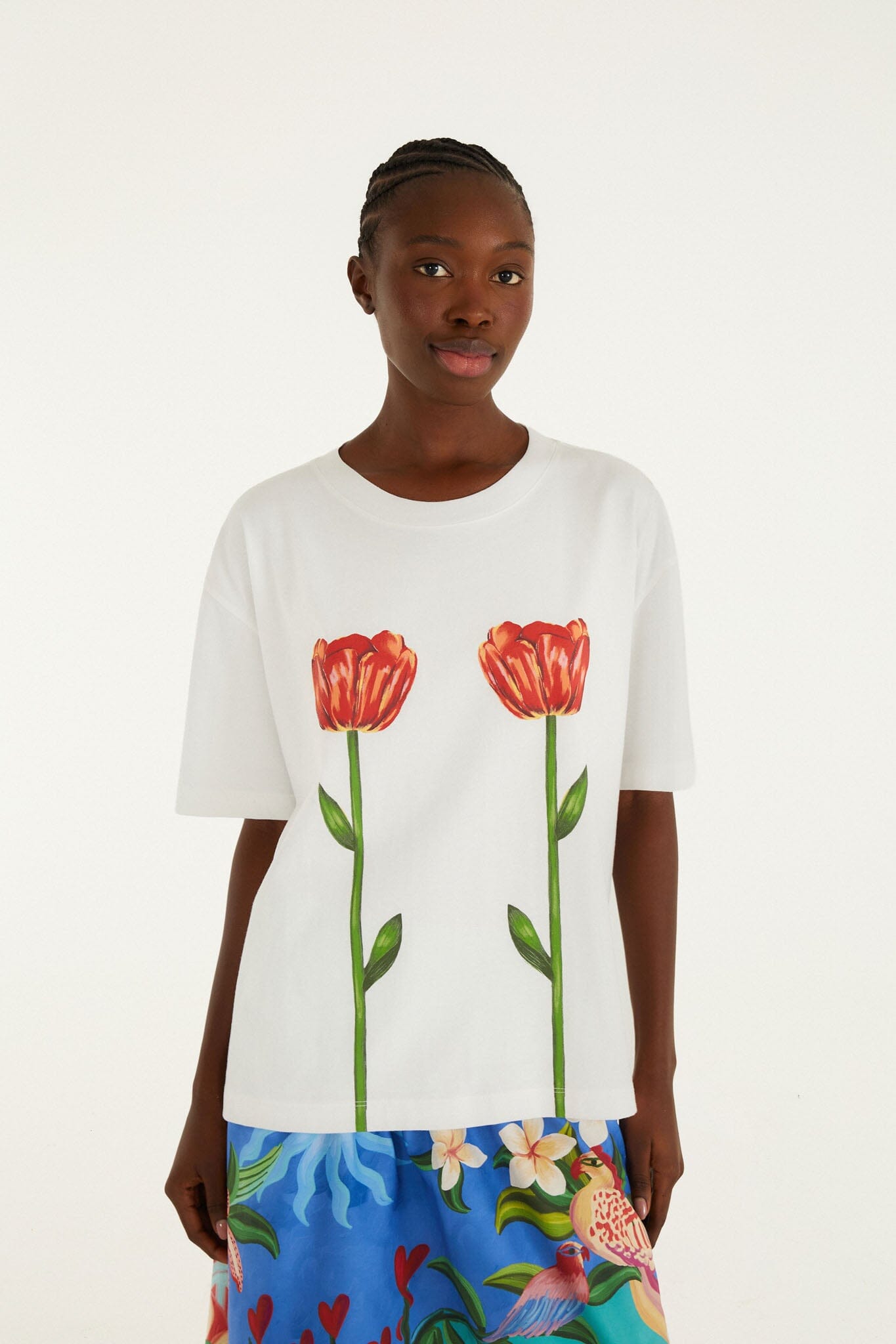 Playera Blanca Tropical Rose